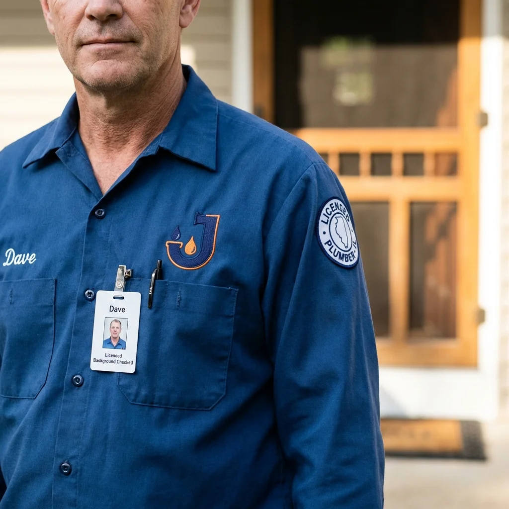 Licensed plumber showing ID badge in South Lancaster, MA