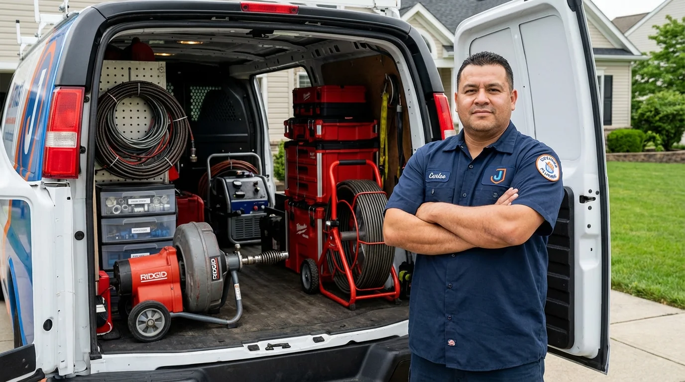 Professional drain cleaning equipment and Johns Plumbing LLC plumber in South Lancaster