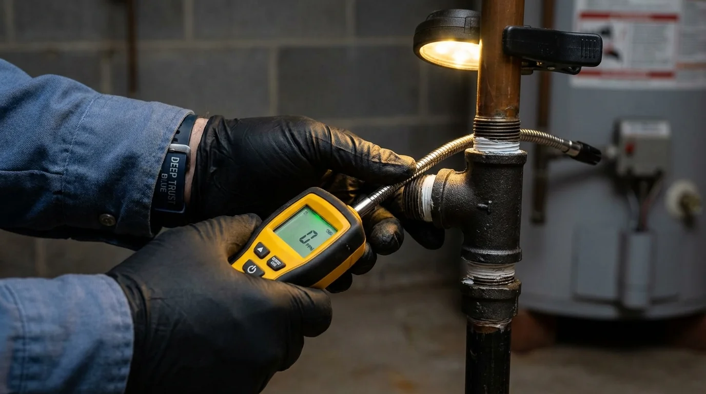 Gas leak detection with electronic sniffer by Johns Plumbing LLC in South Lancaster