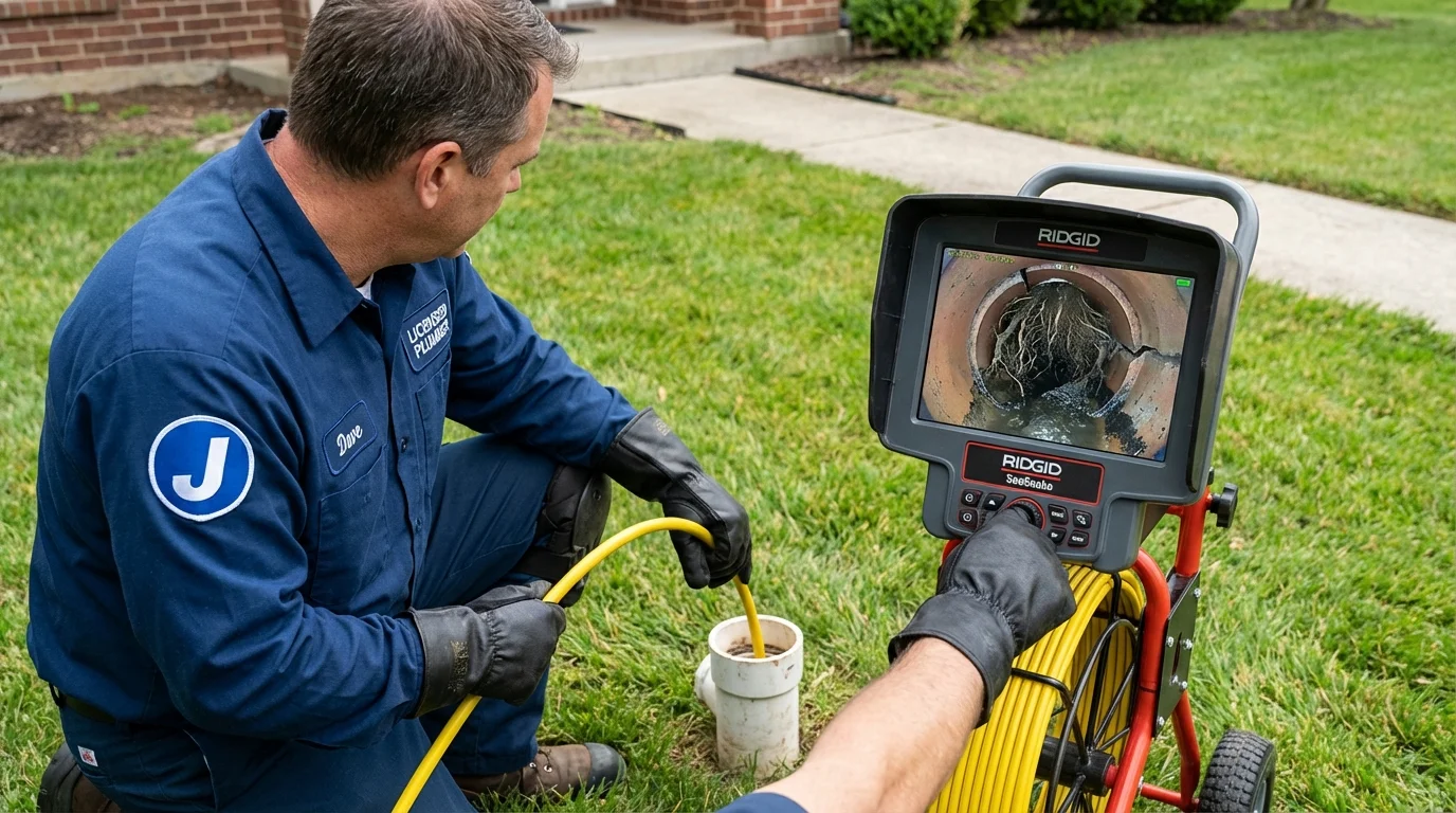 Sewer camera inspection being performed by Johns Plumbing LLC in South Lancaster