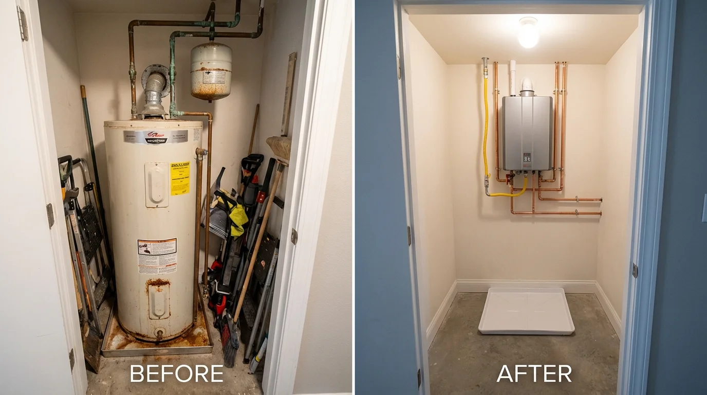 Tank water heater versus wall-mounted tankless unit comparison for South Lancaster, MA homeowners